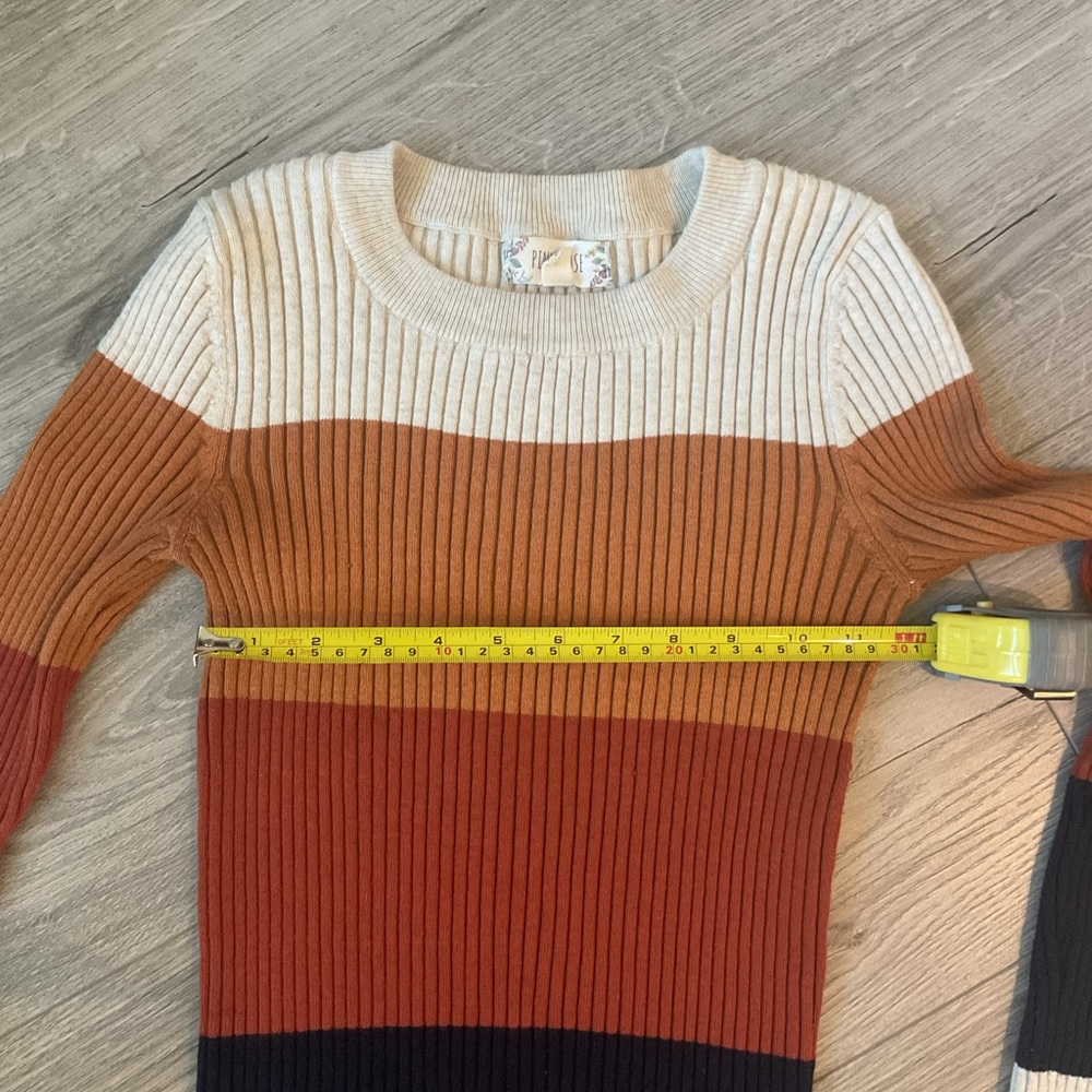 Pink Rose Color block Ribbed Crew Neck Fall Sweater - Picture 6 of 9